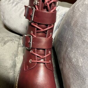 Women's Burgundy Lace-Up Boots